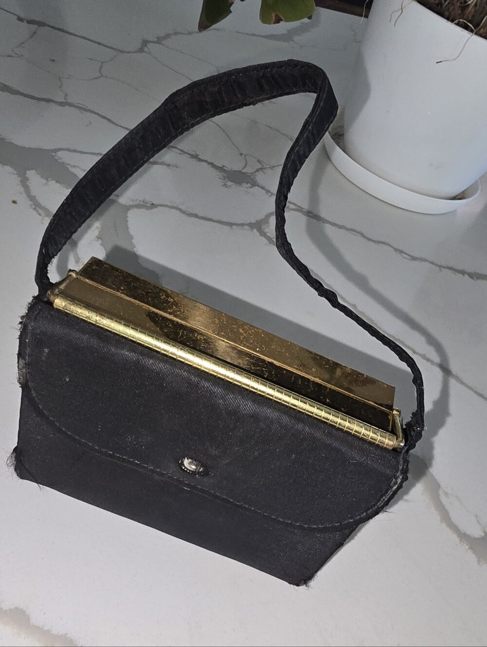 Vintage 1950s Brass Minaudiere Evening Clutch Purse Compact with Outer Case.